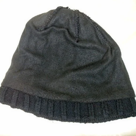 Black Beanie with Star & Rhinestone-Embellished OOAK Acrylic Knit Cap Hat - Picture 5 of 8